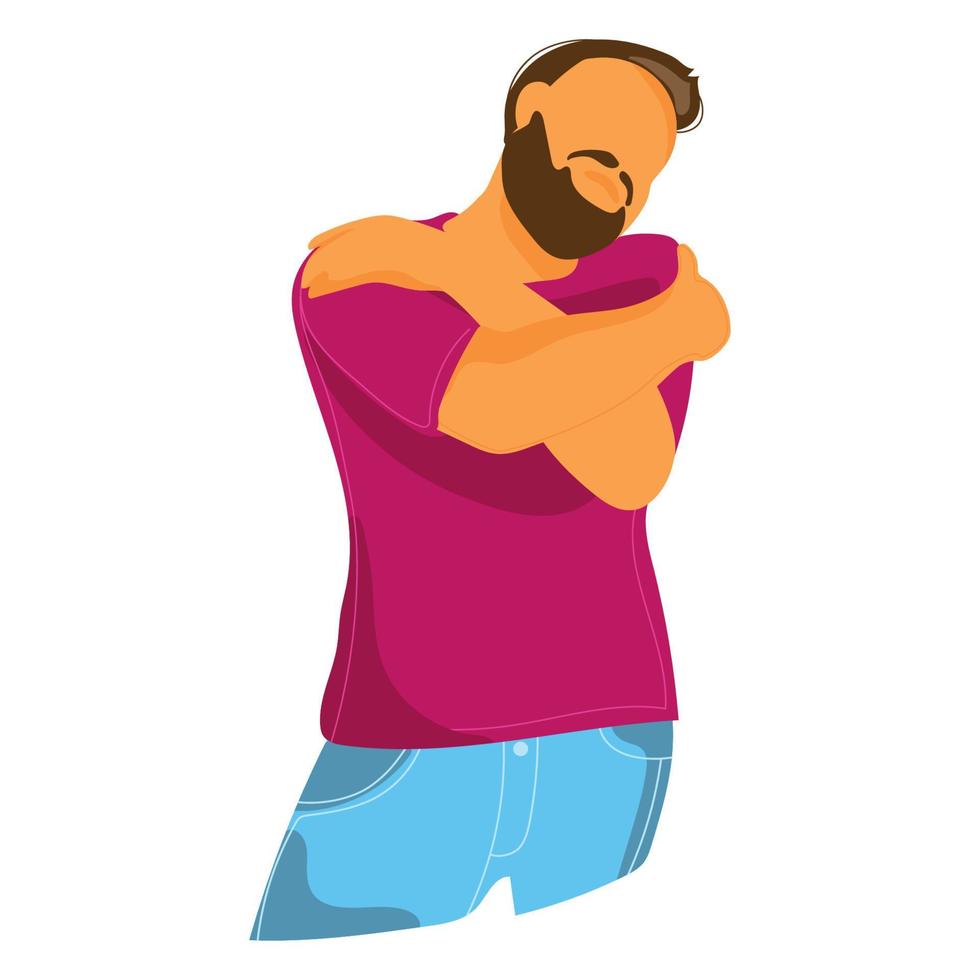 hombre con barba abrazándose a sí mismo, concepto de amor propio vector ilustración aislada. persona masculina ilustración plana. tómate tiempo para ti mismo. abraza la equidad 16968848 Vector en Vecteezy