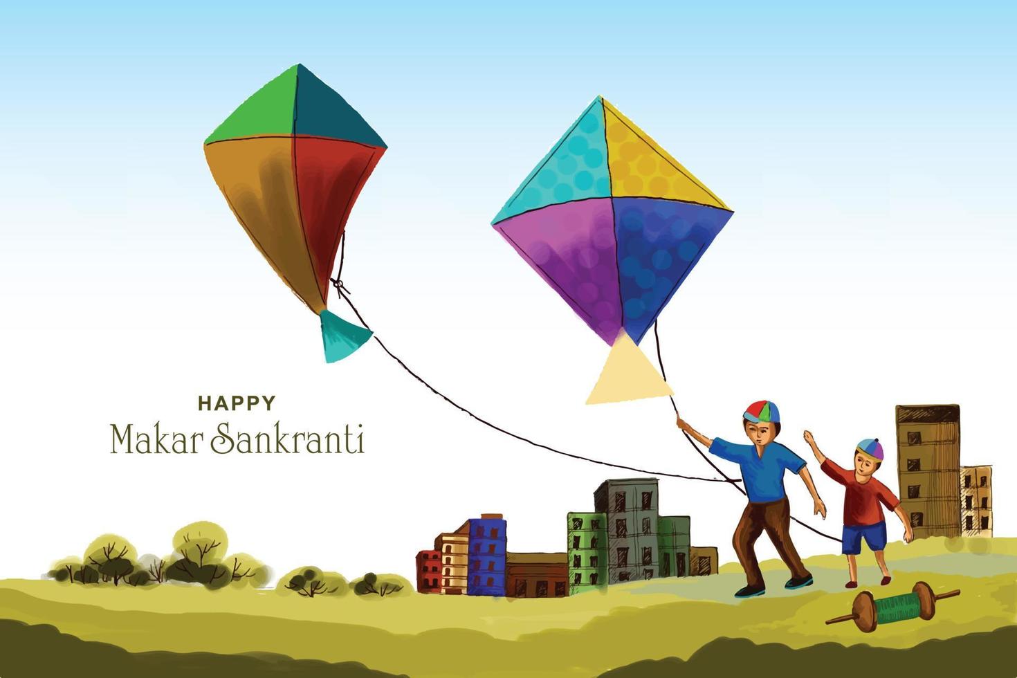 Happy makar sankranti colorful kites for festival of india background vector