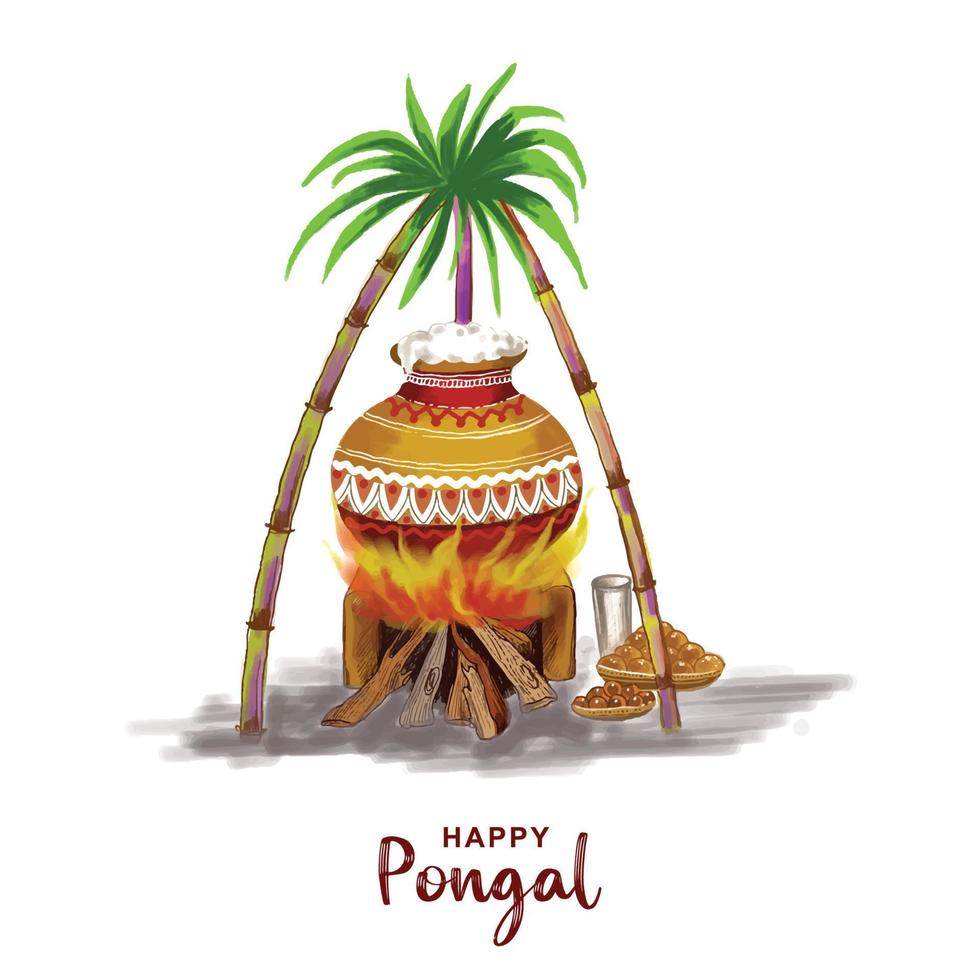 Happy pongal harvest festival card background vector