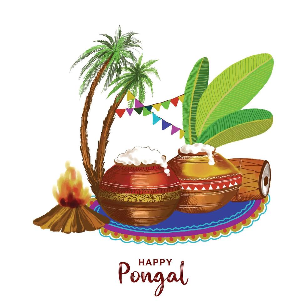 Happy pongal festival card background vector