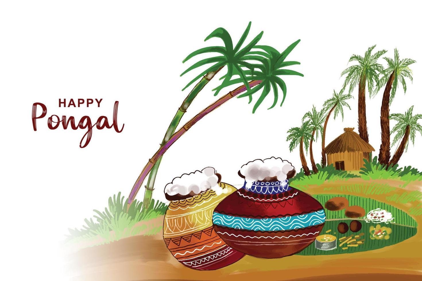 Happy pongal holiday harvest festival card background vector