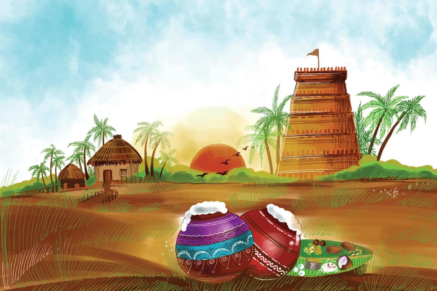 Happy pongal holiday harvest festival celebration card background vector