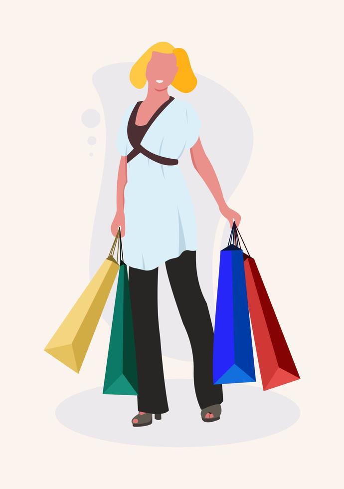 Flat Character woman with shopping bags vector