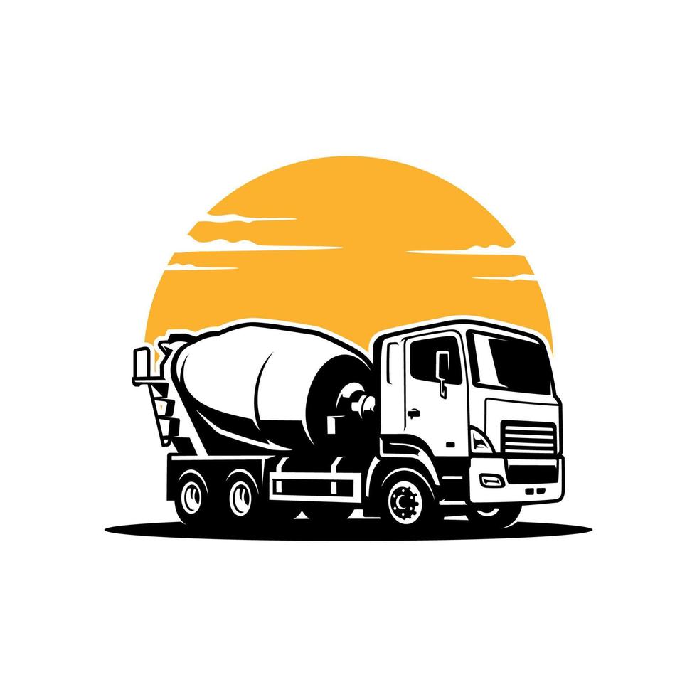 concrete mixer truck, construction vehicle illustration logo vector