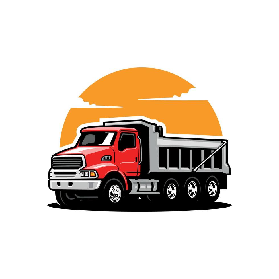 camión volquete y logotipo de la empresa de camiones volquete vector