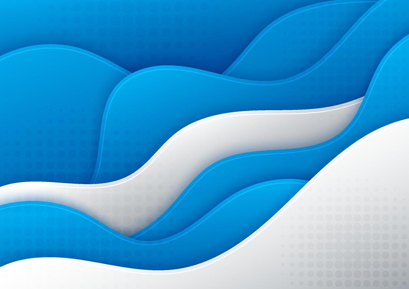 Abstract blue wavy pattern design of sea with white stripe template. Overlapping with shadow 3D style background. Vector