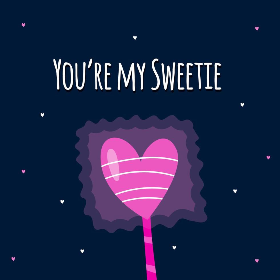 Valentines day romantic postcard with pink sweet hand drawn candy with handwritten love message vector