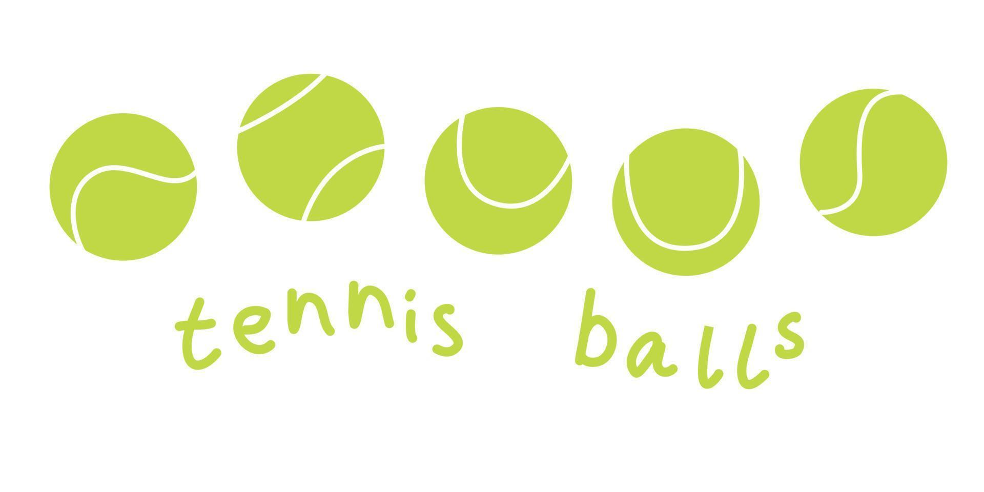 ilustración de vector plano en estilo infantil. diferentes pelotas de tenis dibujadas a mano