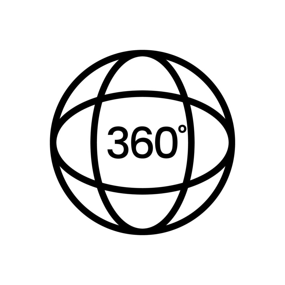 Icono de 360 grados aislado sobre fondo blanco. vector