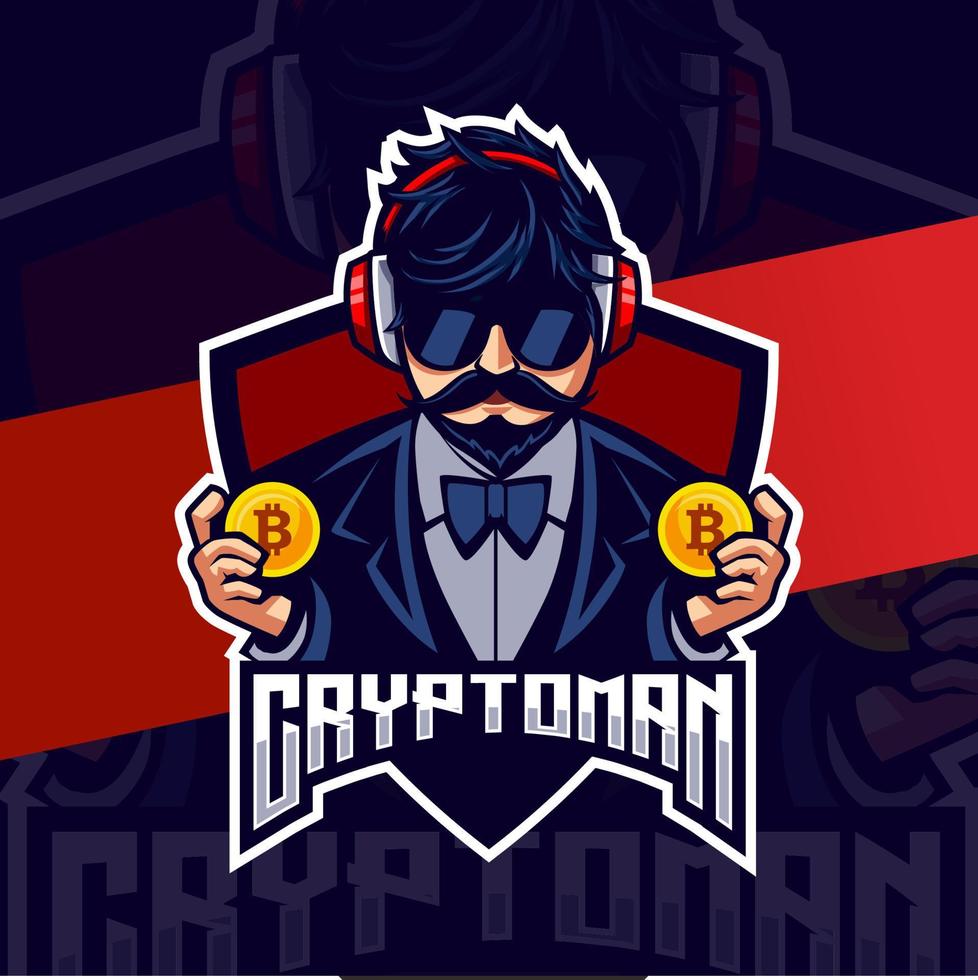 cryptocurrency man mascot  character for mining and game logo design vector