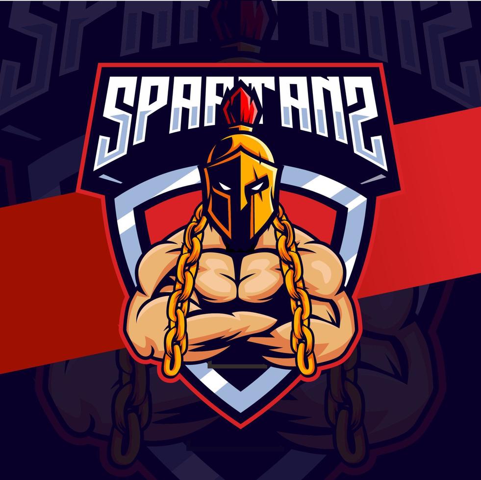 muscle spartan mascot esport for fitness and sport logo design vector