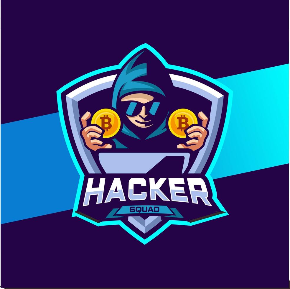 diseño de logotipo de mascota de criptomoneda hacker para e-sport y logotipo de equipo vector