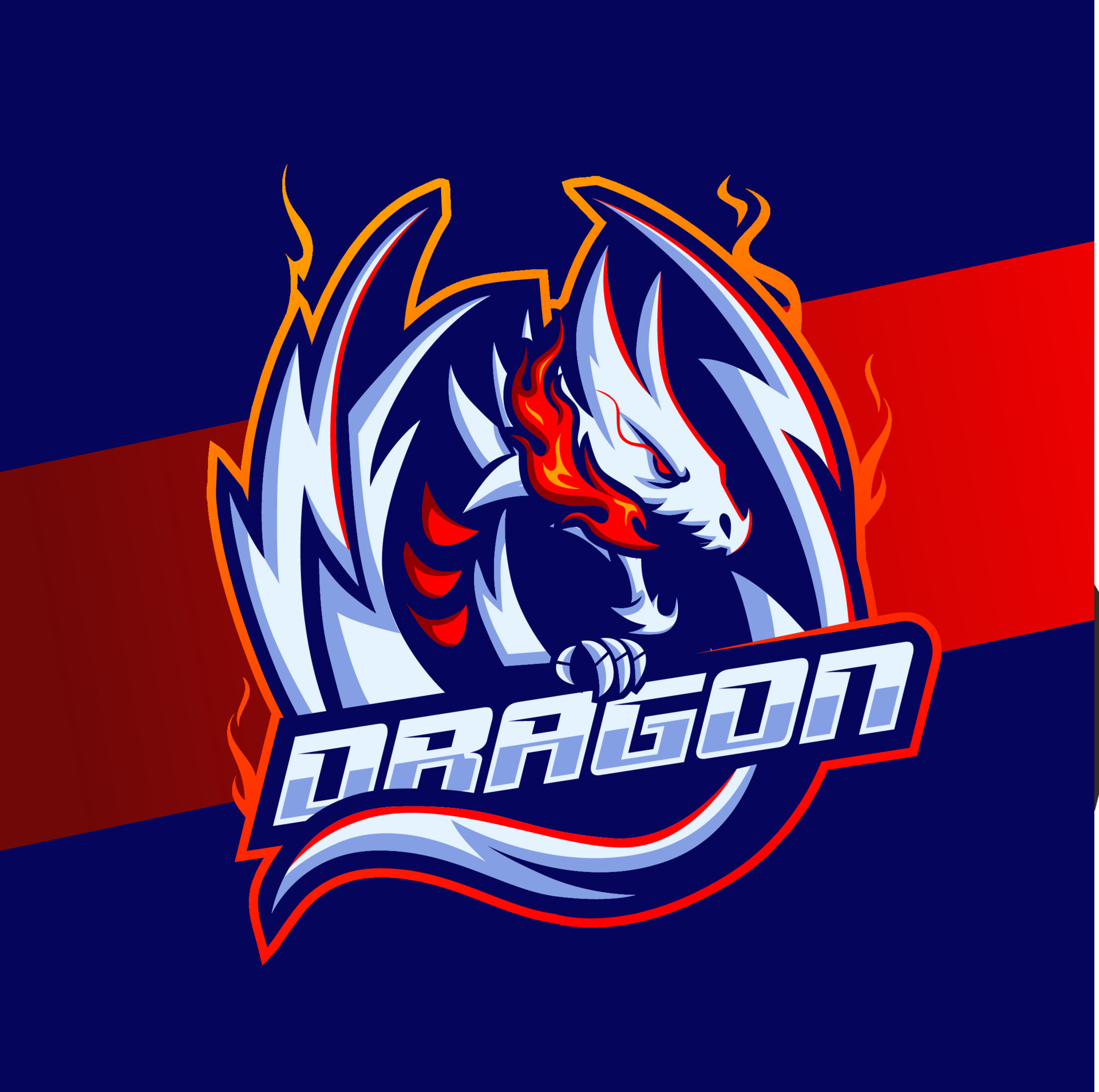 dragon e sports logo gaming mascot, flame fire Stock Vector