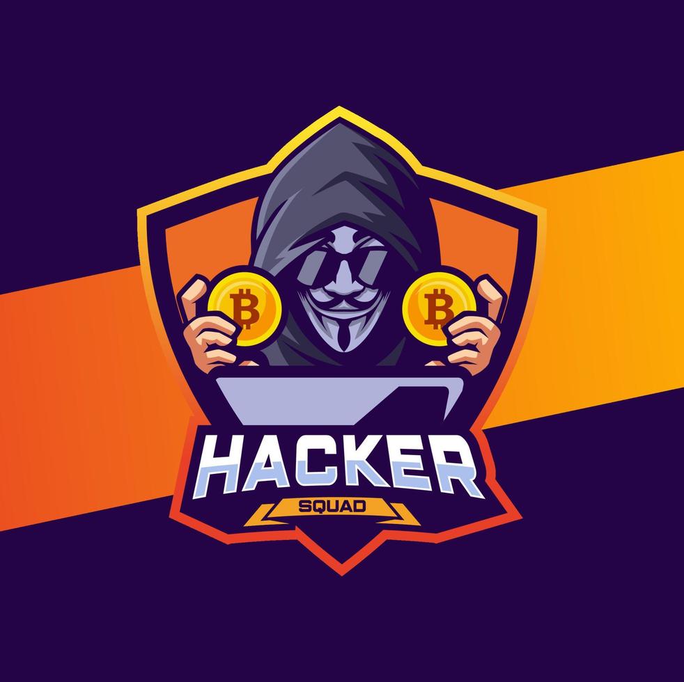 diseño de logotipo de mascota de criptomoneda hacker para e-sport y logotipo de equipo vector