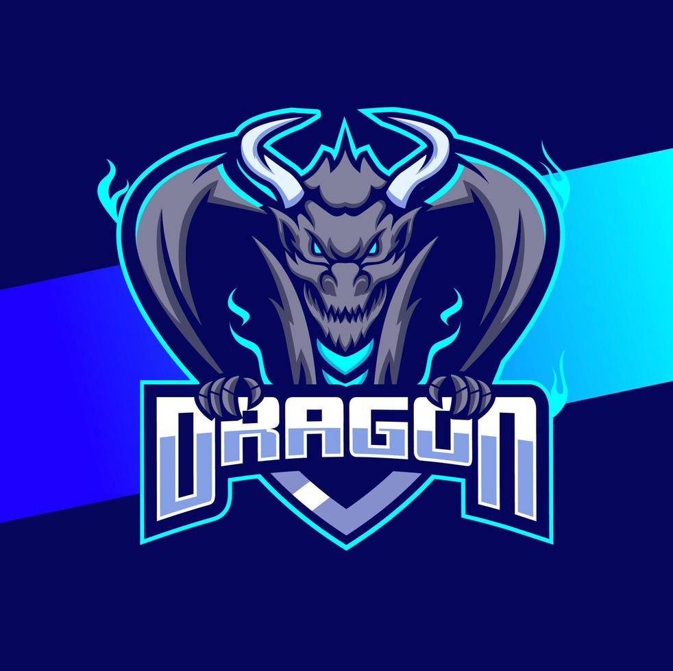 diseño de logotipo de e-sport de mascota de personaje de dragón vector