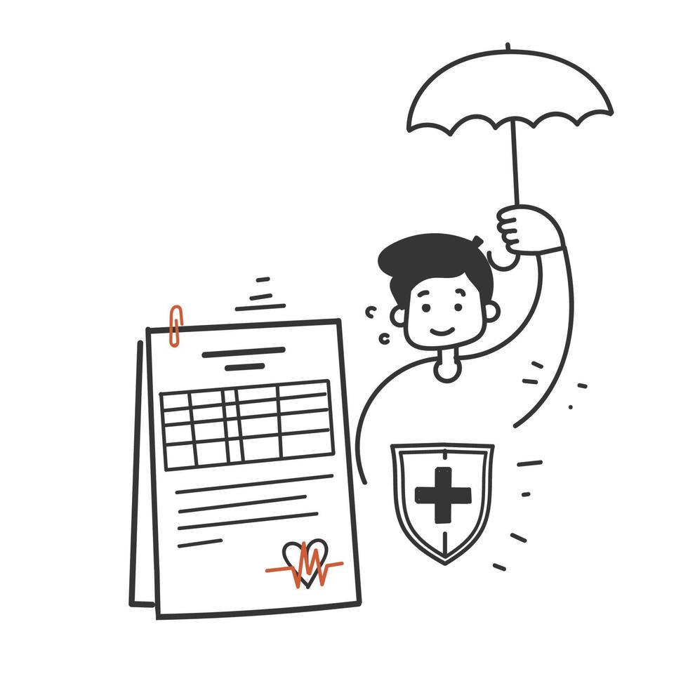vector de ilustración de icono de concepto de seguro de salud de garabato dibujado a mano
