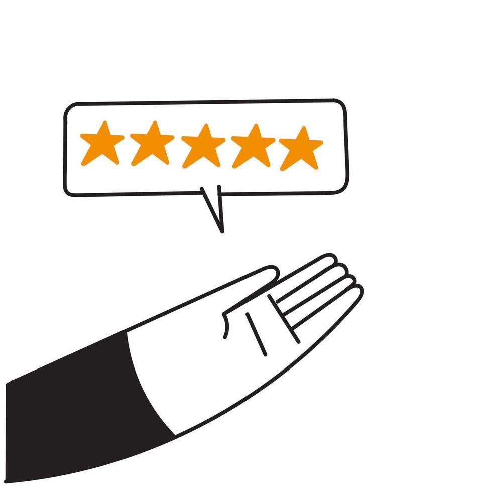 hand drawn doodle Giving Five Star Feedback review illustration vector