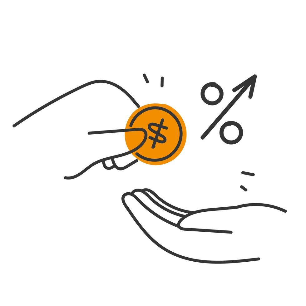 hand drawn doodle bank credit interest rate up illustration vector