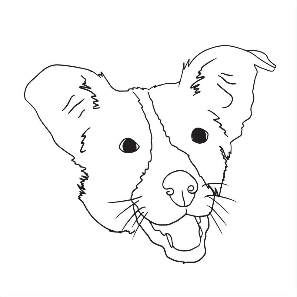 arte de línea de cara de perro, dibujo de contorno de cachorro feliz, boceto animal simple, vector