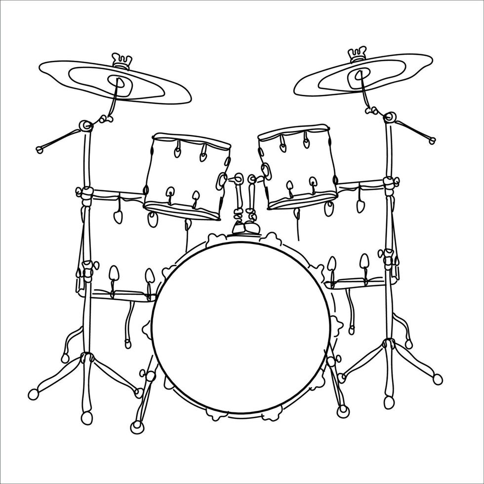 Minimalist Drum Set Line Art, Drums Music, Simple Sketch, Outline Drawing, Musical Instrument, Vector File