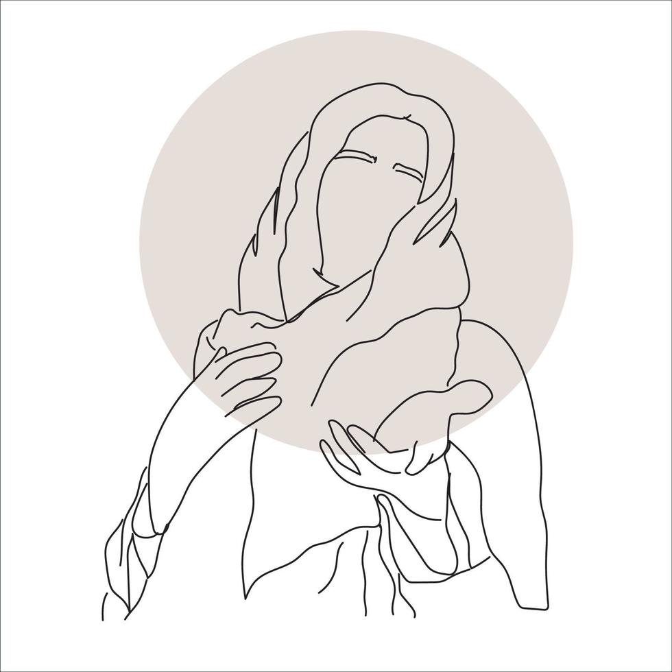 arte de línea cristiana, dibujo de jesús minimalista, contorno de dios, boceto simple, archivo vectorial vector