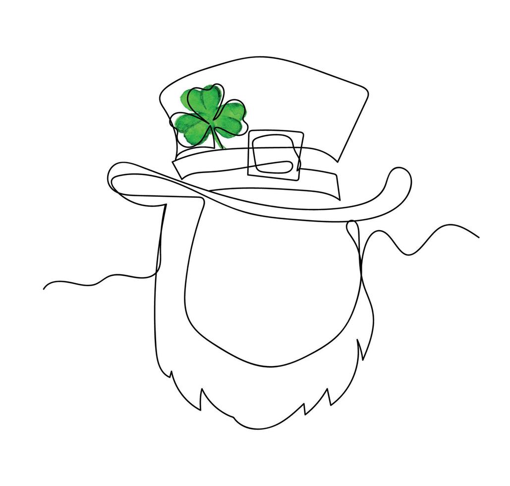 Leprechaun Face Line Art, St Patrick's Day, Irish Holiday, Green  Shamrocks, Simple Sketch, Outline Drawing, Vector File, Minimalist