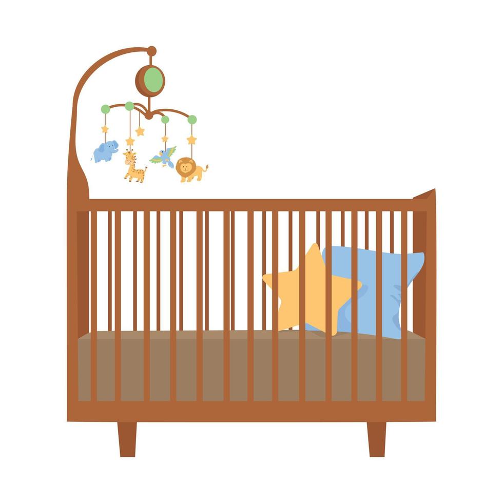 Baby crib with hanging toys vector