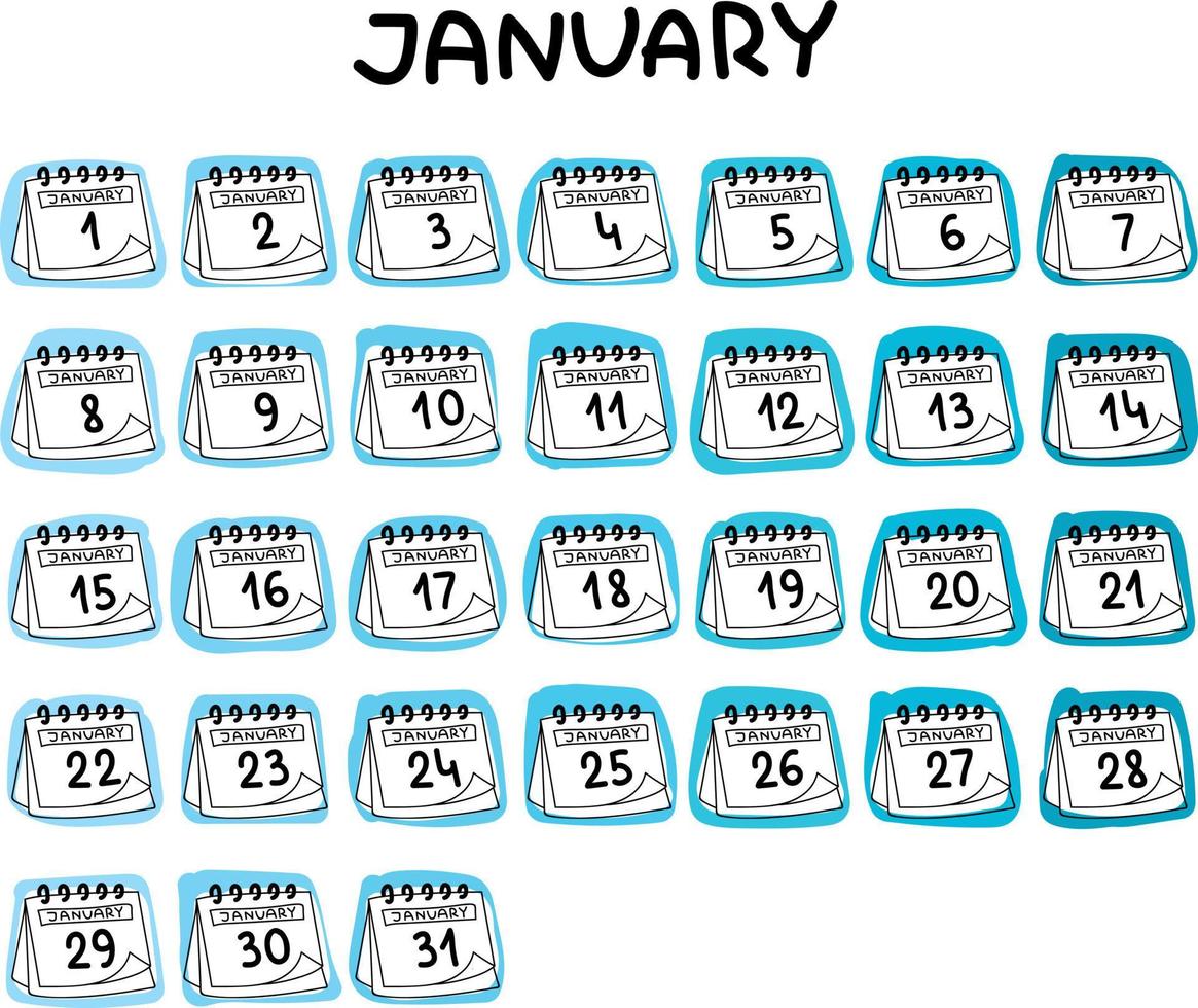 January calendar month vector