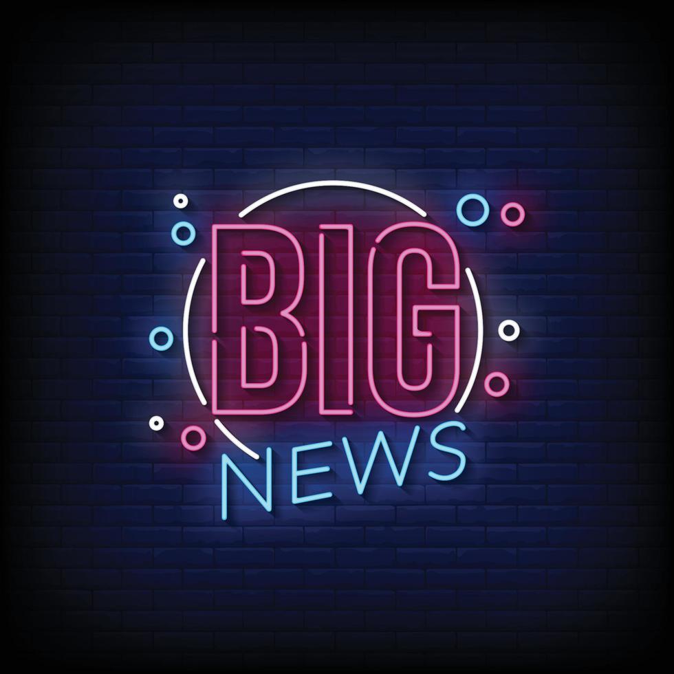 neon sign big news with brick wall background vector illustration