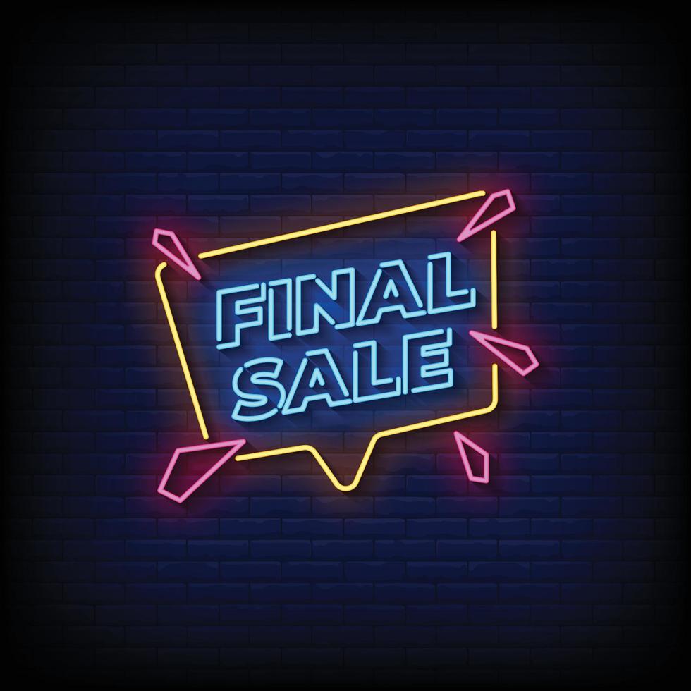 neon sign final sale with brick wall background vector illustration
