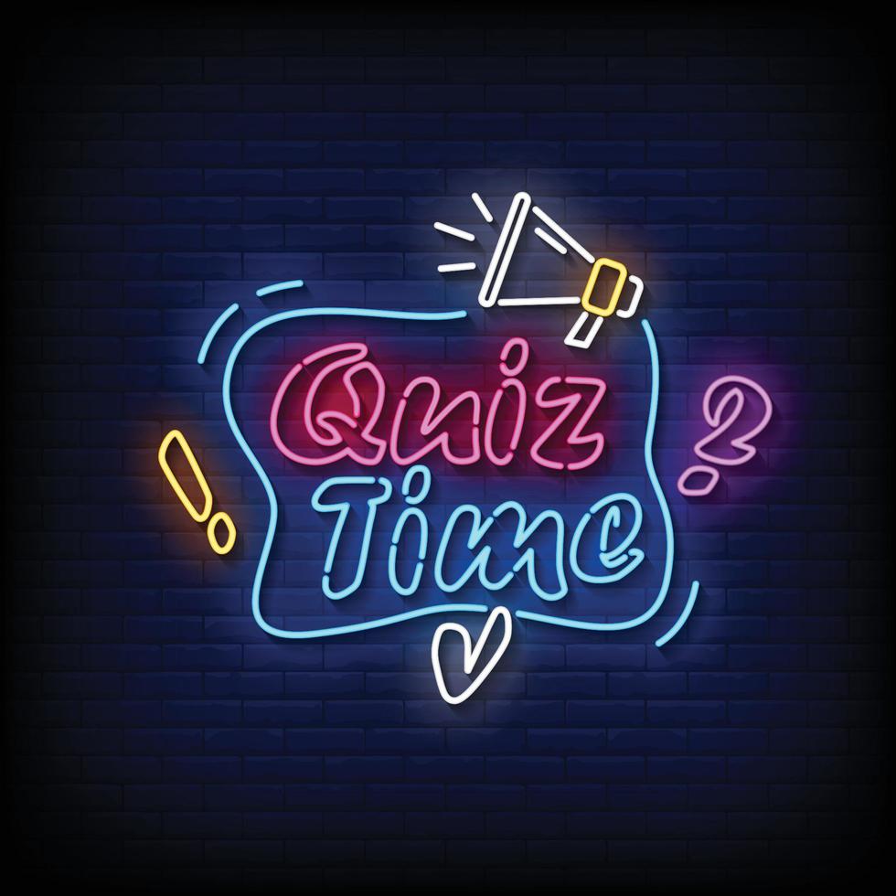 neon sign quiz time with brick wall background vector illustration