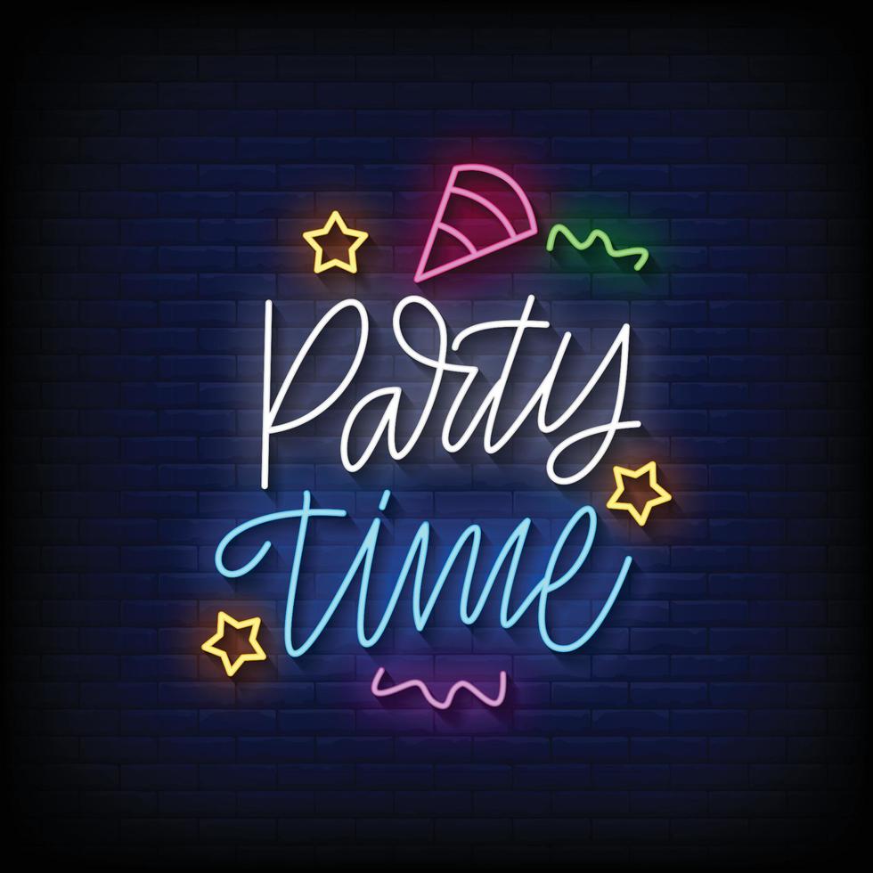 neon sign party time with brick wall background vector illustration