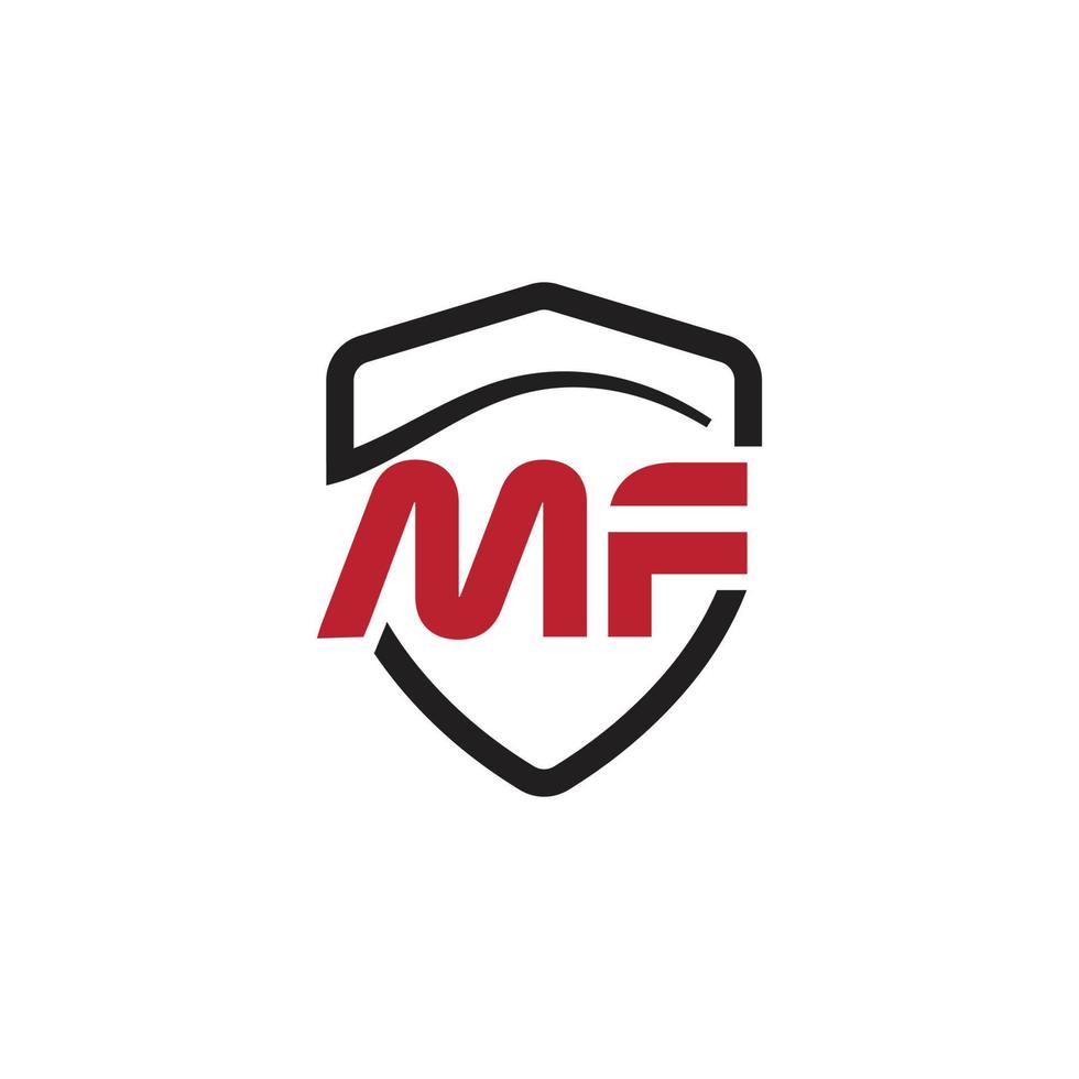 Initial letter F, M, FM or MF overlapping, interlock, monogram logo, red and black color on white background vector