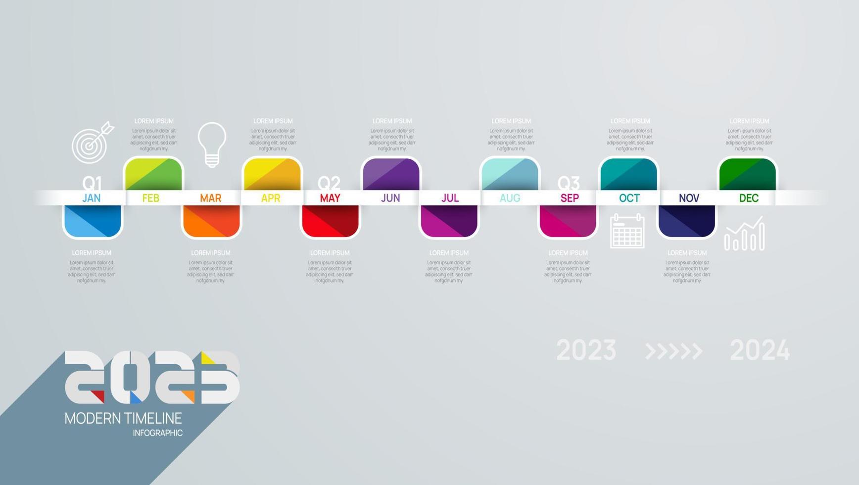 Infographic 2023 template for business. Modern  Timeline diagram calendar and 4 quarter topics, Can be used for vector infographics, flow charts, presentations, websites.