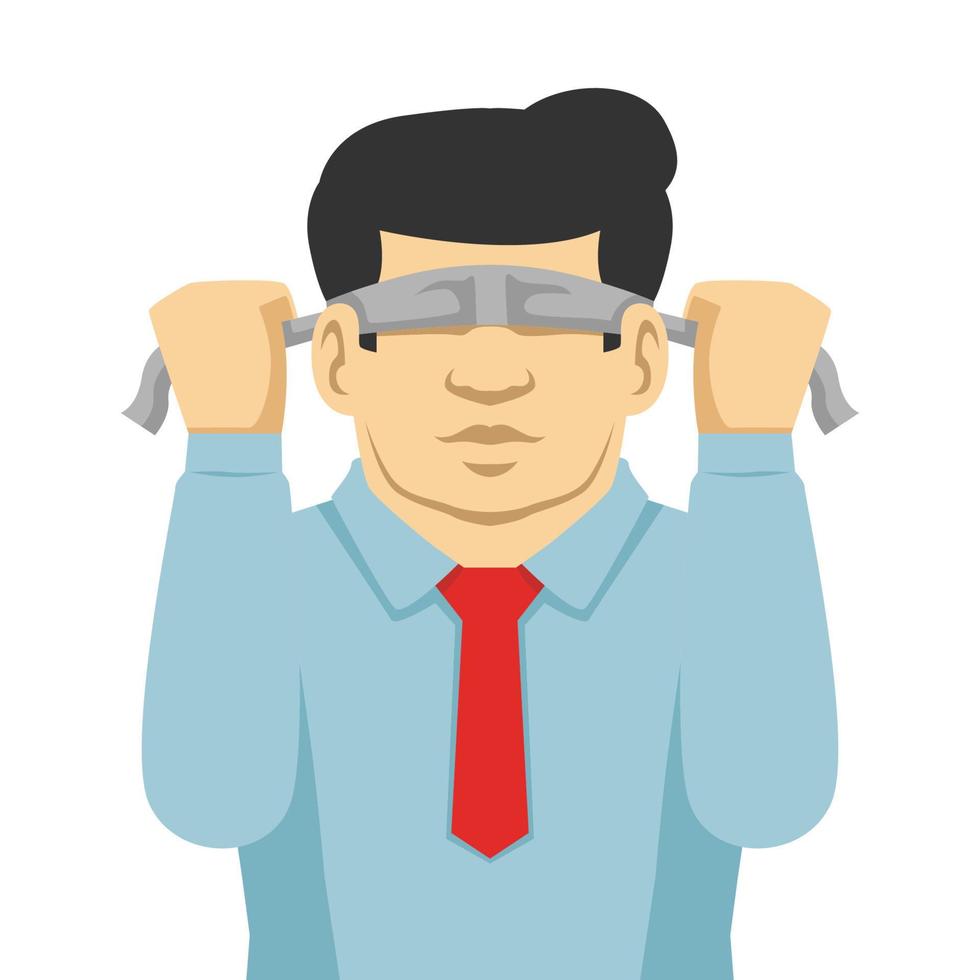businessman is covering his eyes with a blindfold vector illustration