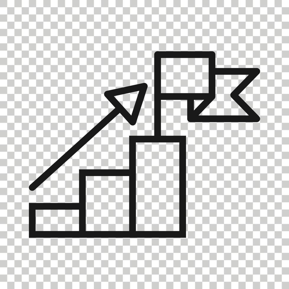 Stair with finish flag icon in flat style. Leadership challenge vector illustration on white background. Career growth business concept.