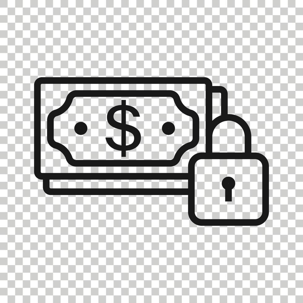 Dollar banknote with lock icon in flat style. Dollar cash safe vector illustration on white isolated background. Banknote bill security business concept.