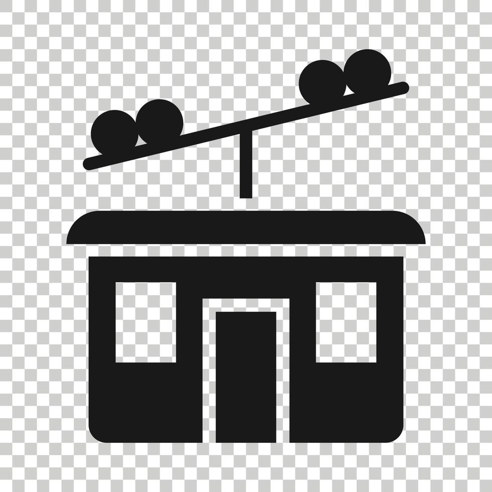 Cable car icon in flat style. Elevator cabin vector illustration on white isolated background. Cableway business concept.