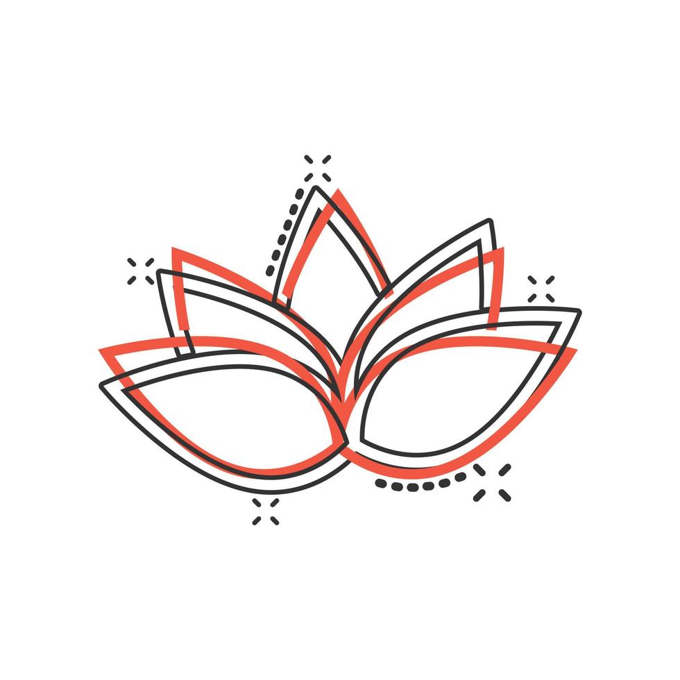 Lotus icon in comic style. Flower leaf cartoon vector illustration on white isolated background. Blossom plant splash effect business concept.