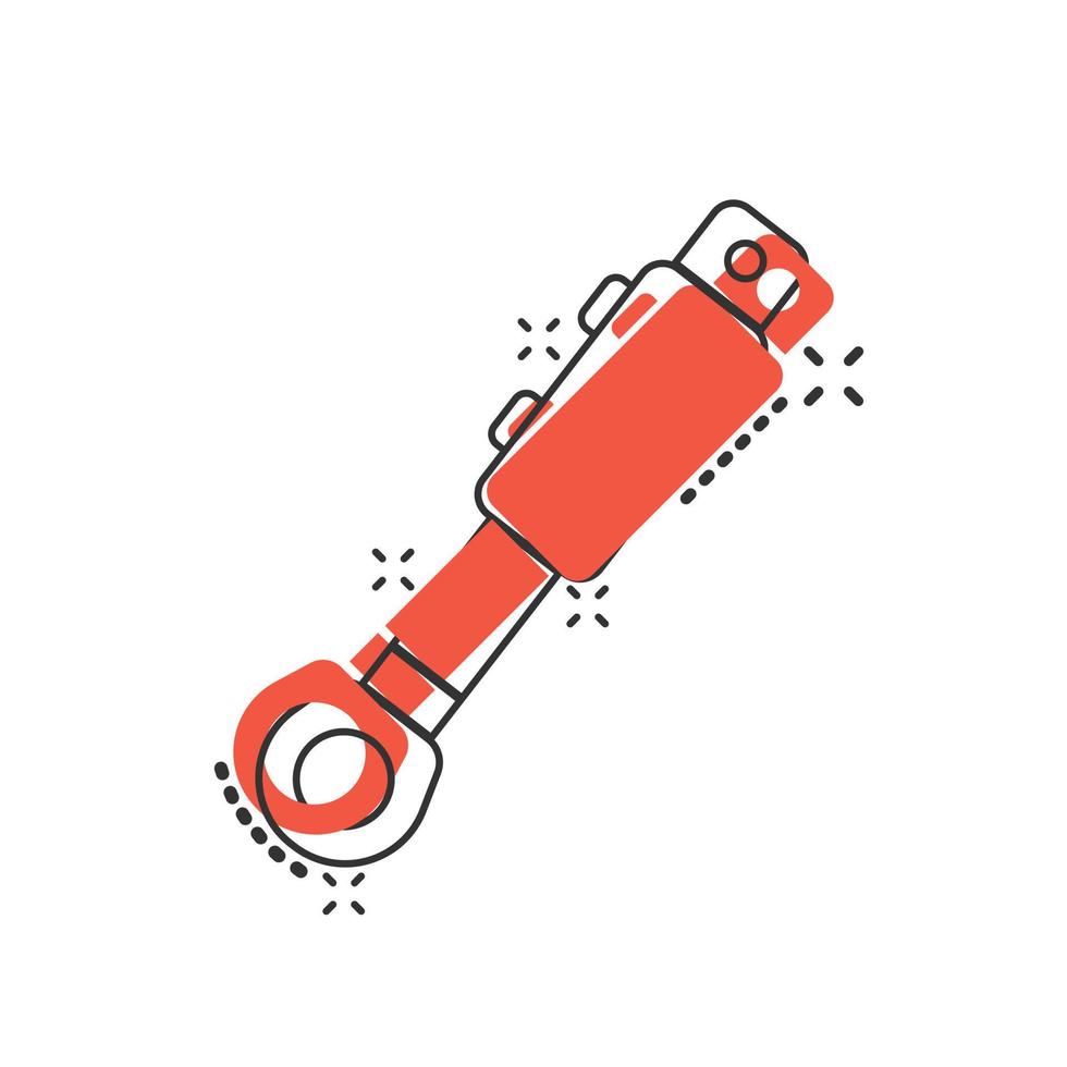 Hydraulic icon in comic style. Cylinder cartoon vector illustration on white isolated background. Equipment splash effect business concept.