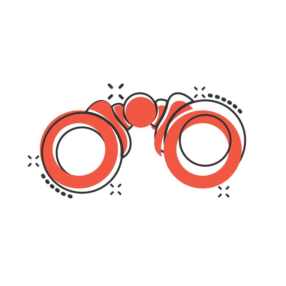 Binocular icon in comic style. Search cartoon vector illustration on white isolated background. Zoom splash effect business concept.