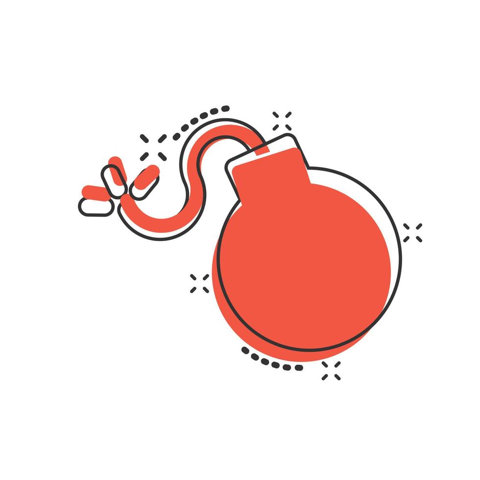 Bomb icon in comic style. Dynamite cartoon vector illustration on white isolated background. C4 tnt splash effect business concept.