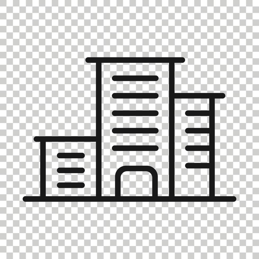 icono de construcción en estilo plano. ciudad rascacielos apartamento vector ilustración sobre fondo blanco aislado. concepto de negocio de la torre de la ciudad.