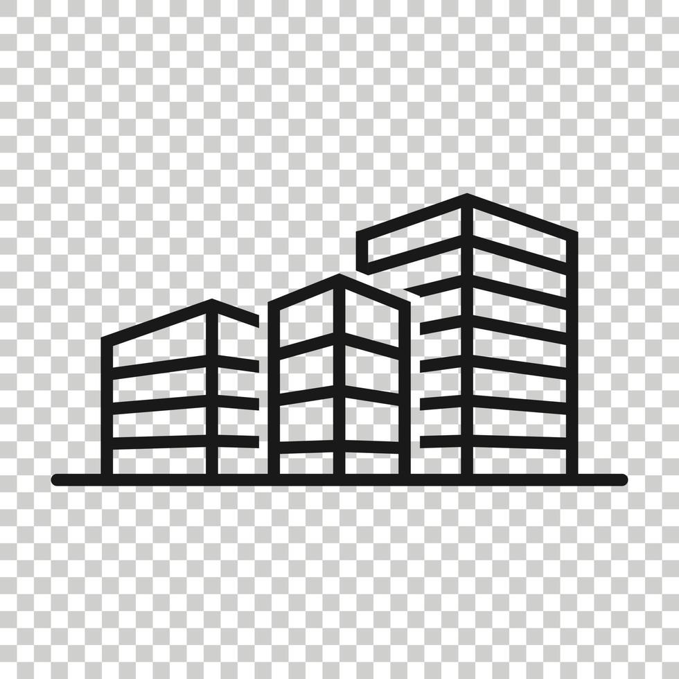 Building icon in flat style. Town skyscraper apartment vector illustration on white isolated background. City tower business concept.