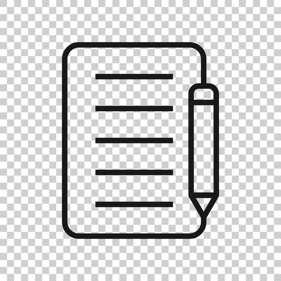 Blogging icon in flat style. Document with pen vector illustration on white isolated background. Content business concept.