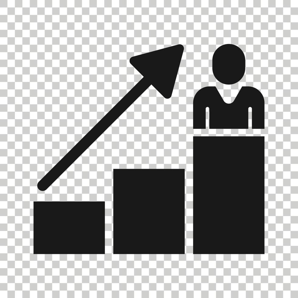 People with growth arrow icon in flat style. Work strategy vector illustration on white isolated background. Office training business concept.