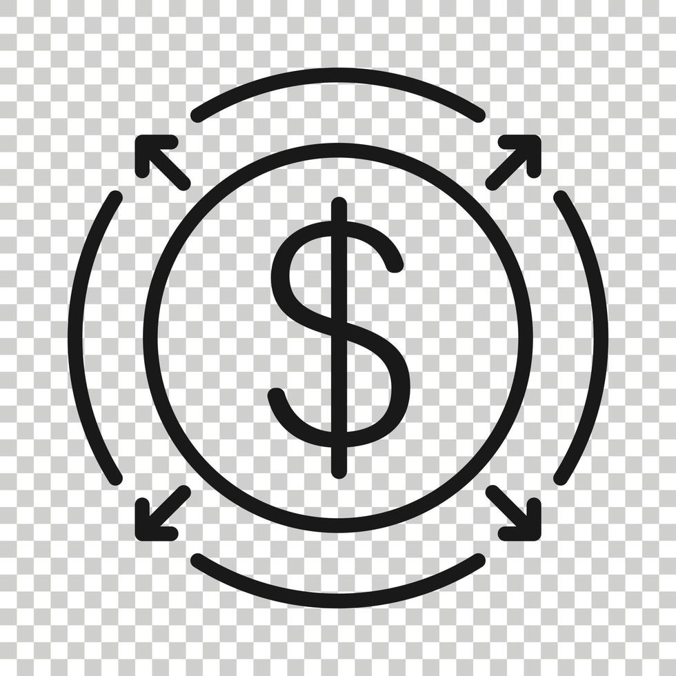 Money revenue icon in flat style. Dollar coin vector illustration on white isolated background. Finance structure business concept.