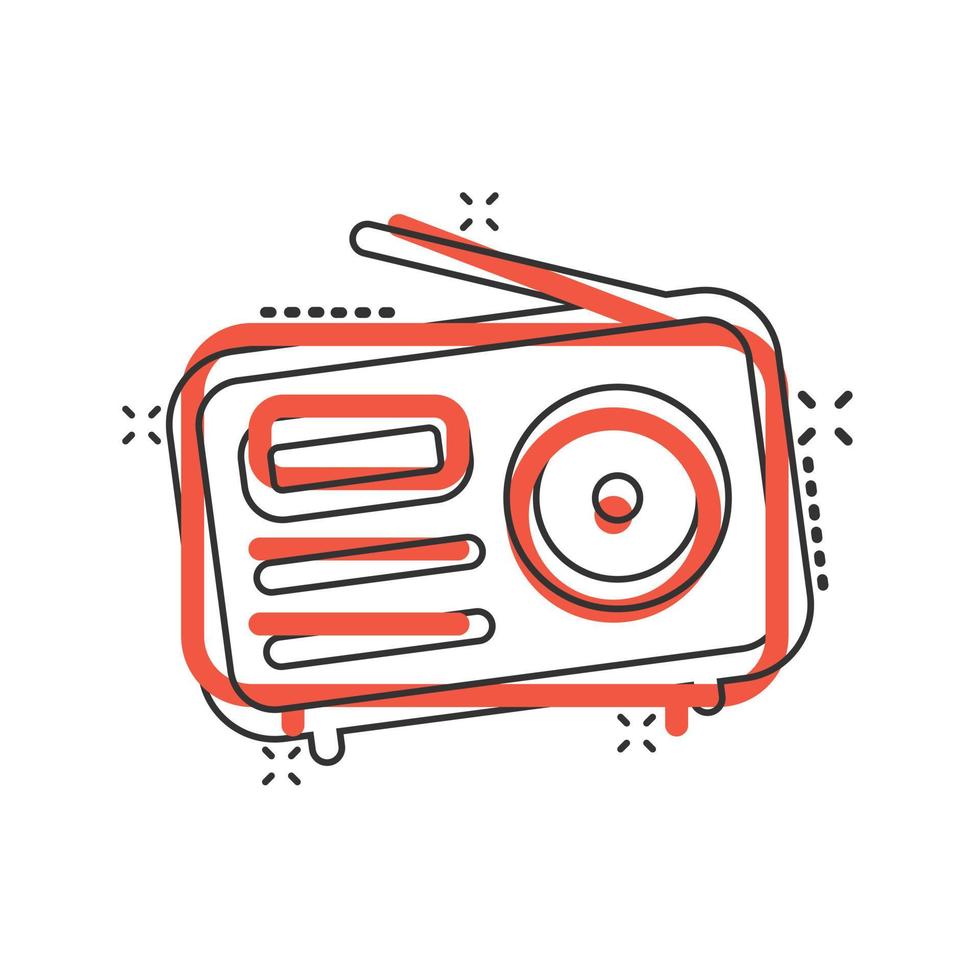 Radio icon in comic style. Fm broadcast cartoon vector illustration on white isolated background. Radiocast splash effect business concept.