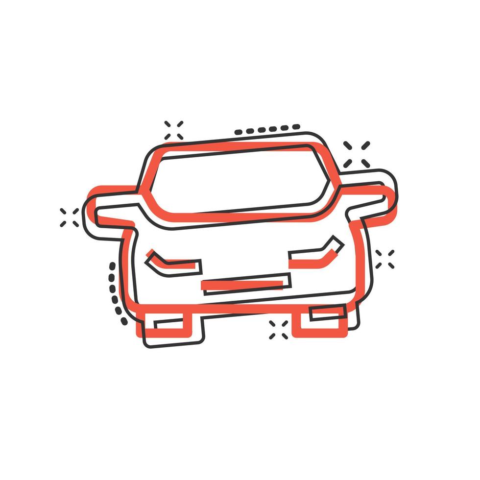 Car icon in comic style. Automobile vehicle cartoon vector illustration on white isolated background. Sedan splash effect business concept.