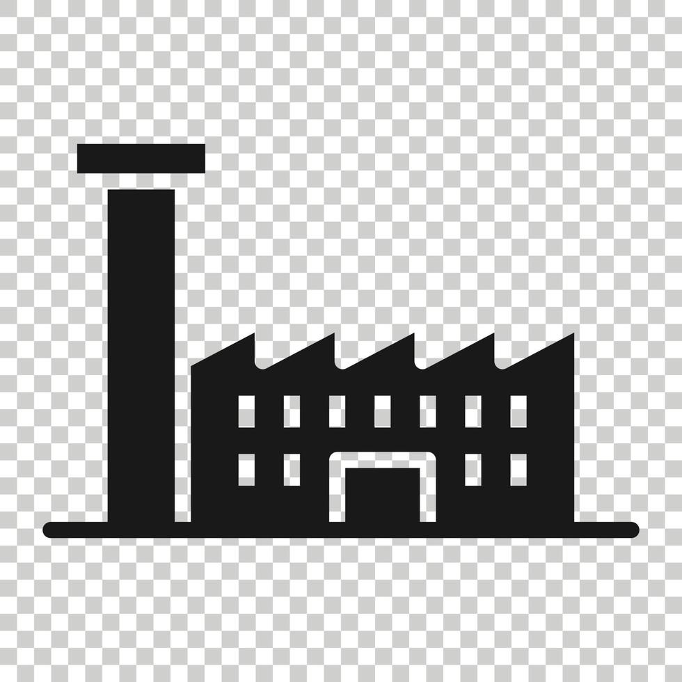 Factory building icon in flat style. Industry vector illustration on white isolated background. Manufacture plant business concept.